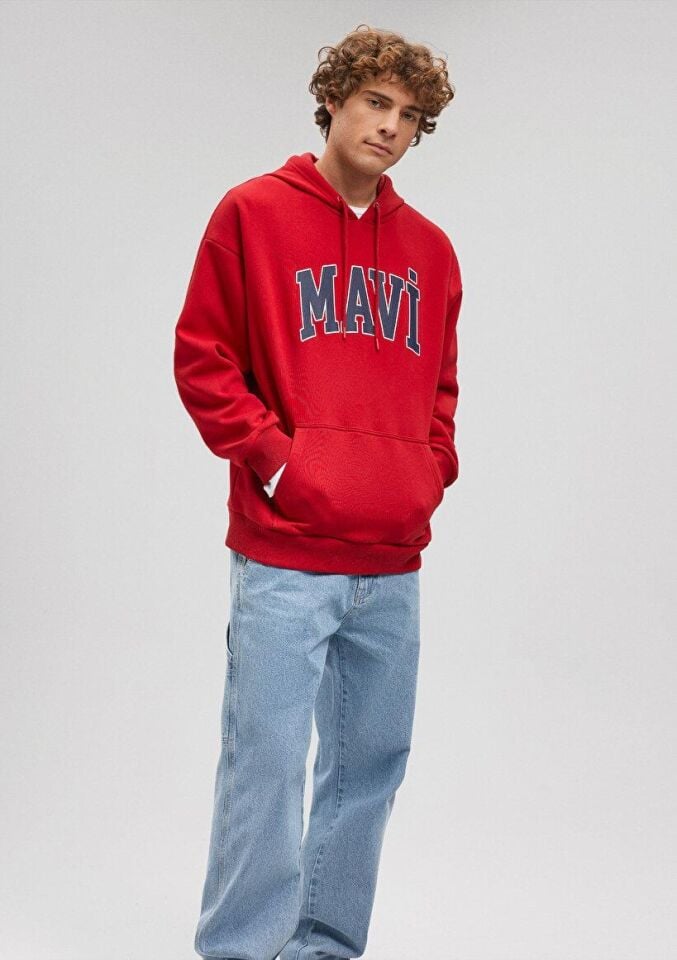 MAVİ ERKEK MAVİ BASKILI SWEATSHIRT Koyu Acı Kırmızı 067149-70464