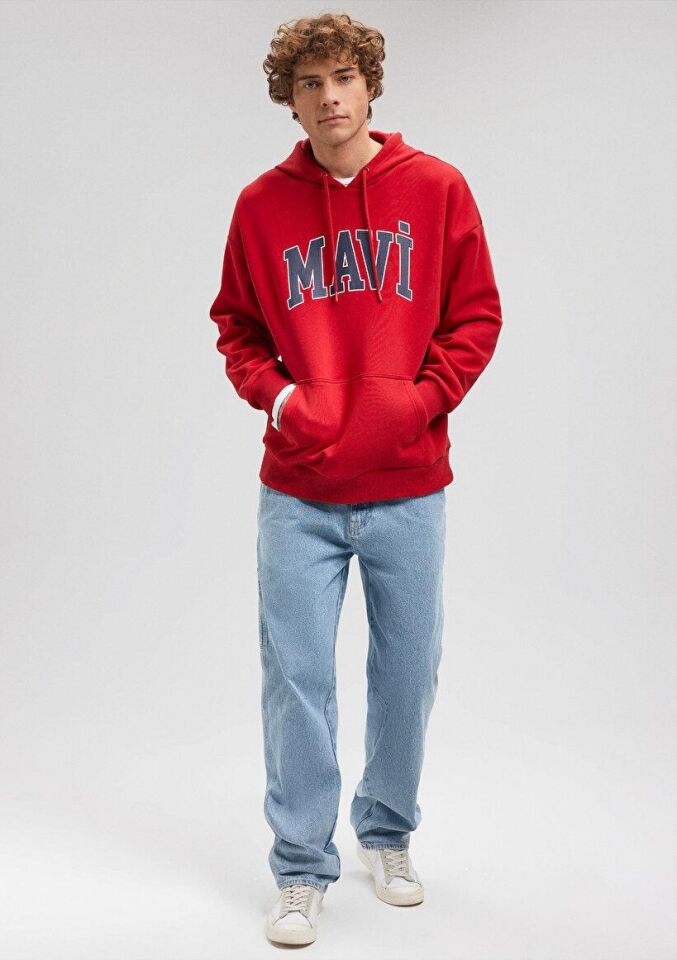 MAVİ ERKEK MAVİ BASKILI SWEATSHIRT Koyu Acı Kırmızı 067149-70464