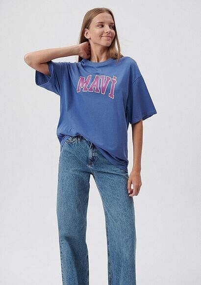 MAVİ KADIN MAVİ BASKILI TİŞÖRT Bleached Denim 1600843-70662