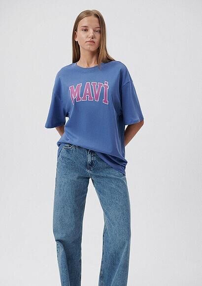 MAVİ KADIN MAVİ BASKILI TİŞÖRT Bleached Denim 1600843-70662