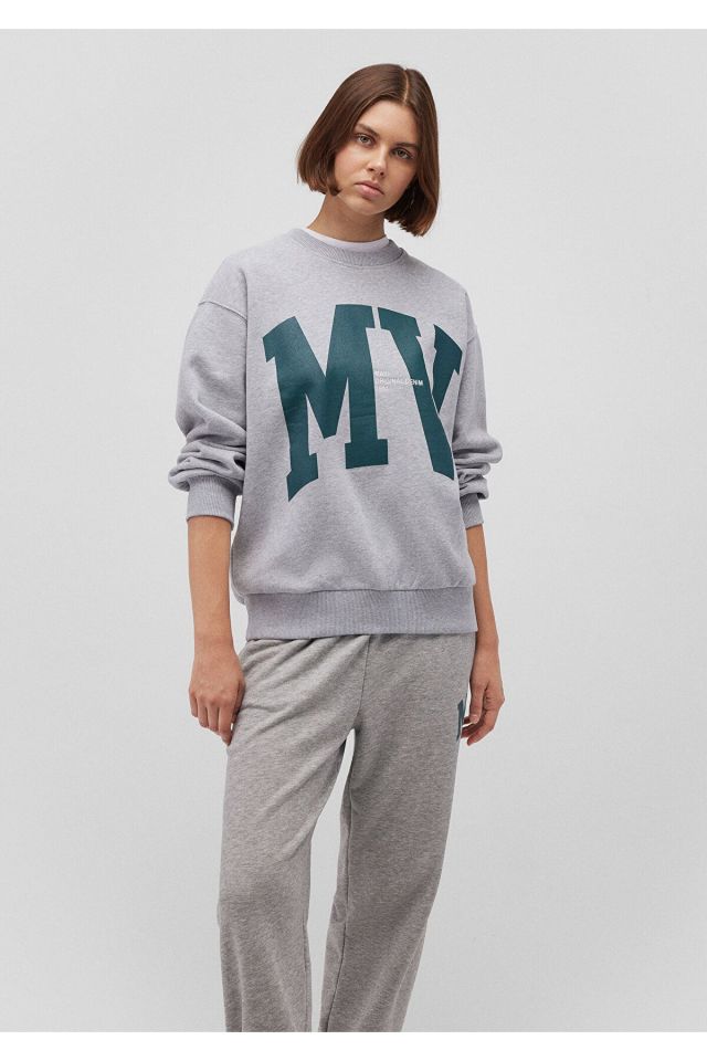 MAVİ KADIN BISIKLET YAKA LOGO SWEATSHIRT  Açık Gri 1S10147-80196