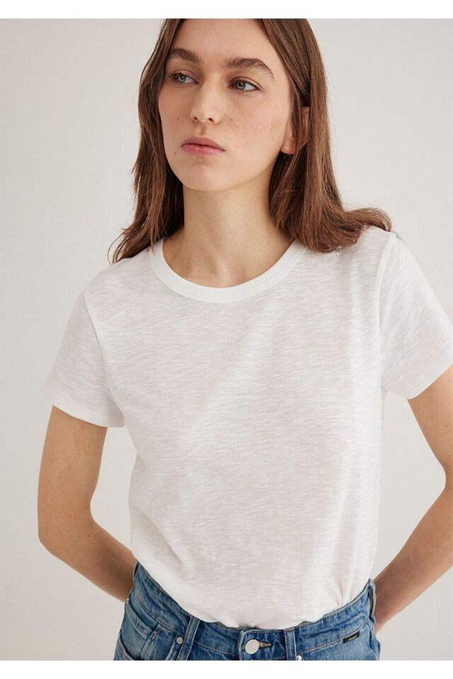 MAVİ KADIN BİSİKLET YAKA  BASIC Kırık Beyaz 1613075-70057