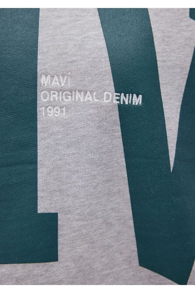 MAVİ KADIN BISIKLET YAKA LOGO SWEATSHIRT  Açık Gri 1S10147-80196 GRİ - XS