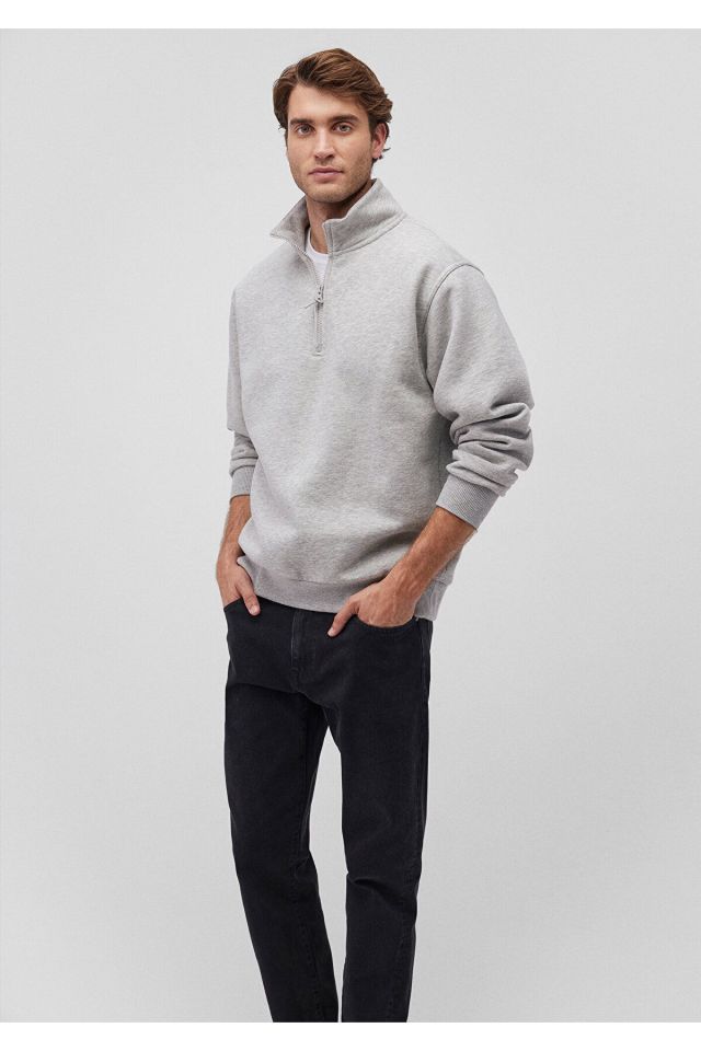 MAVİ ERKEK YARIM FERMUARLI SWEATSHIRT Açık Gri Mela 0S10278-80196