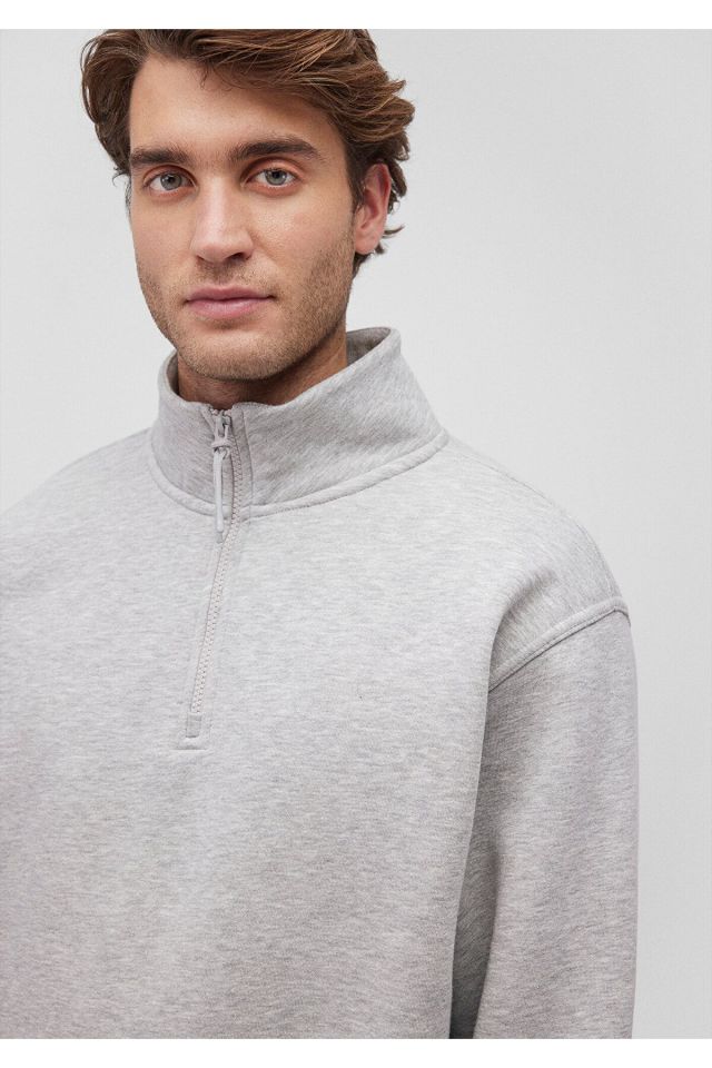 MAVİ ERKEK YARIM FERMUARLI SWEATSHIRT Açık Gri Mela 0S10278-80196