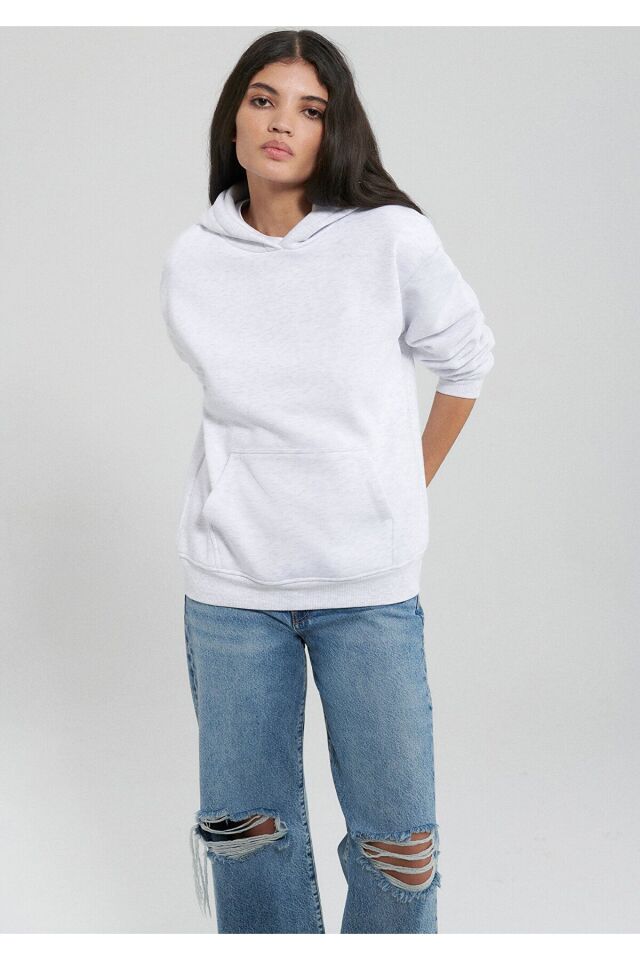 MAVİ KADIN KAPİŞONLU SWEATSHIRT Kar Gri MelanJ 167299-85438