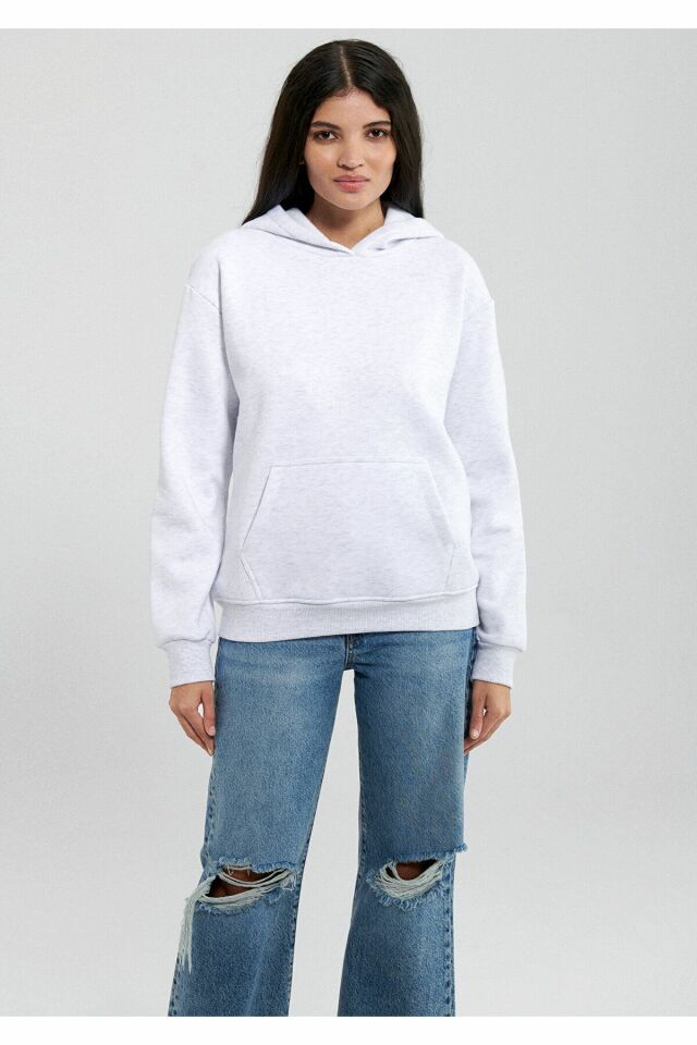 MAVİ KADIN KAPİŞONLU SWEATSHIRT Kar Gri MelanJ 167299-85438