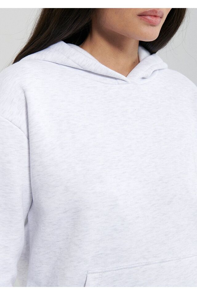 MAVİ KADIN KAPİŞONLU SWEATSHIRT Kar Gri MelanJ 167299-85438