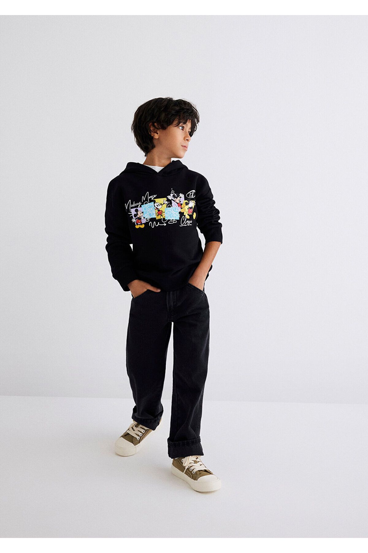 MAVİ ÇOCUK MICKEY BASKILI KAPÜŞONLU SWEATSHIRT Siya 6S10088-900