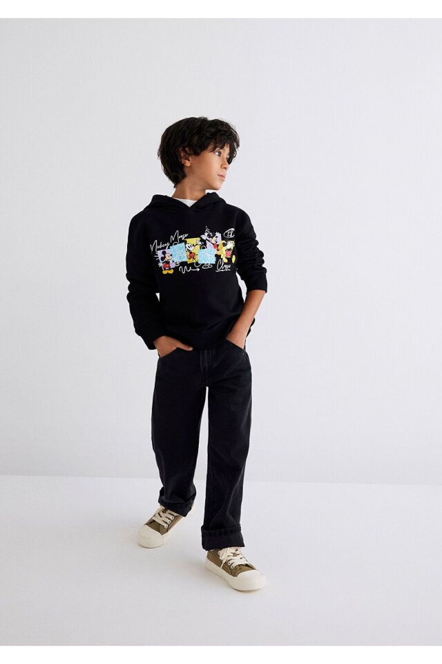 MAVİ ÇOCUK MICKEY BASKILI KAPÜŞONLU SWEATSHIRT Siya 6S10088-900