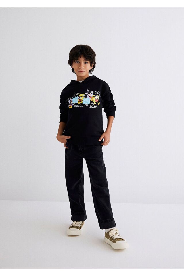 MAVİ ÇOCUK MICKEY BASKILI KAPÜŞONLU SWEATSHIRT Siya 6S10088-900