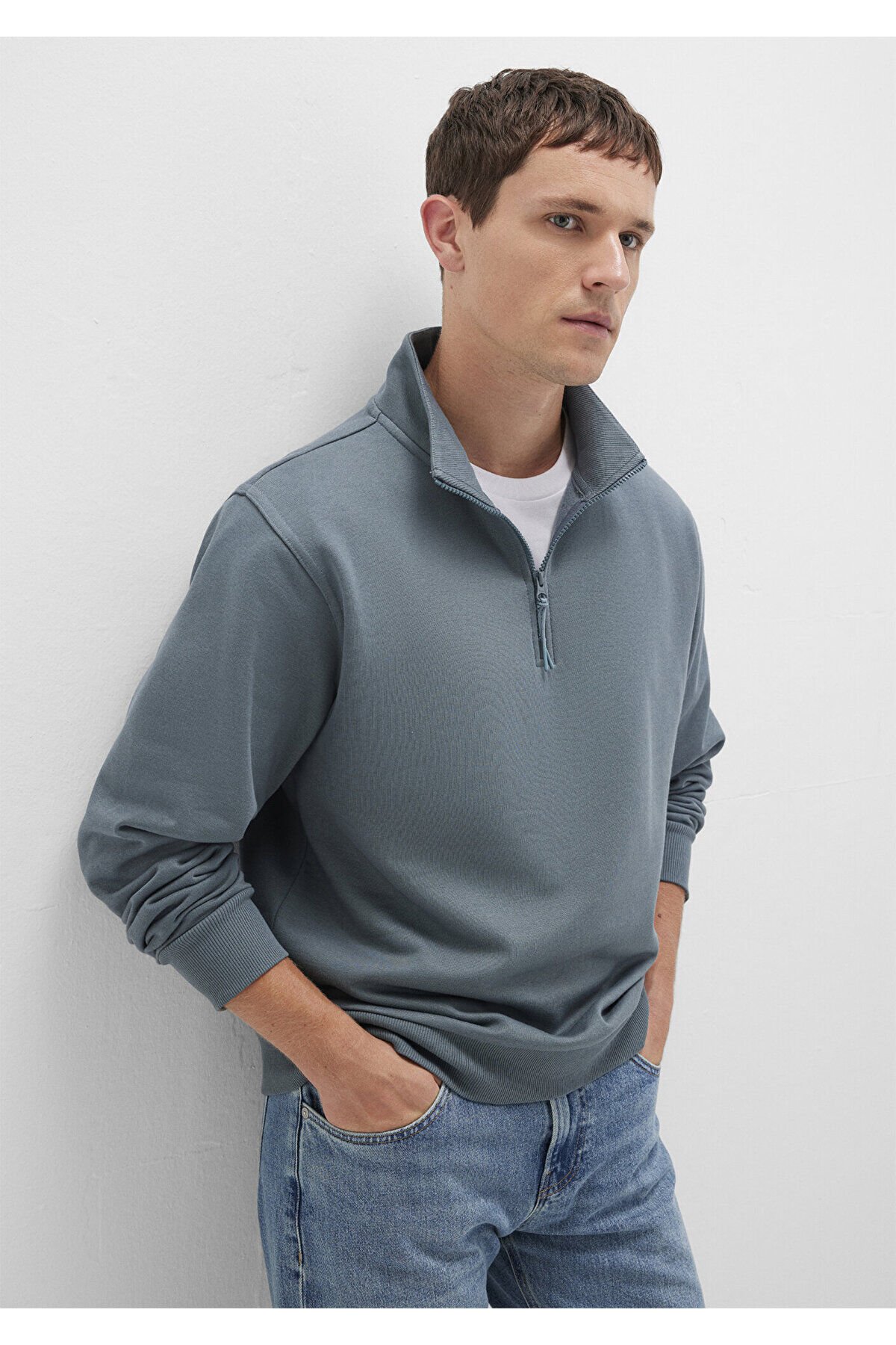 MAVİ ERKEK YARIM FERMUARLI SWEATSHIRT Fırtına Gri 0S10278-80889