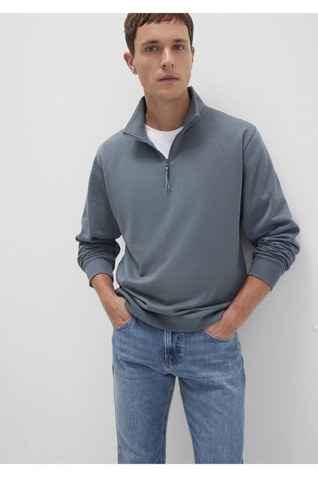 MAVİ ERKEK YARIM FERMUARLI SWEATSHIRT Fırtına Gri 0S10278-80889