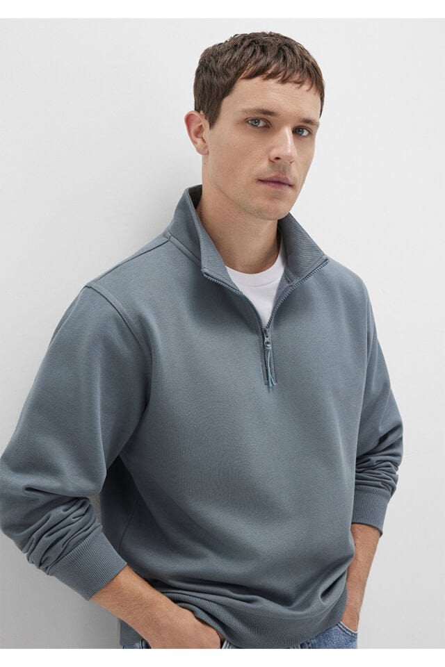 MAVİ ERKEK YARIM FERMUARLI SWEATSHIRT Fırtına Gri 0S10278-80889