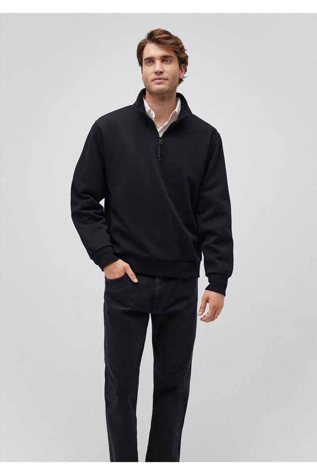 MAVİ ERKEK YARIM FERMUARLI SWEATSHIRT Siyah 0S10278-900