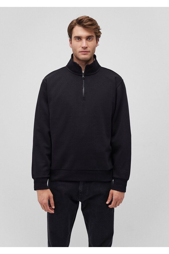 MAVİ ERKEK YARIM FERMUARLI SWEATSHIRT Siyah 0S10278-900