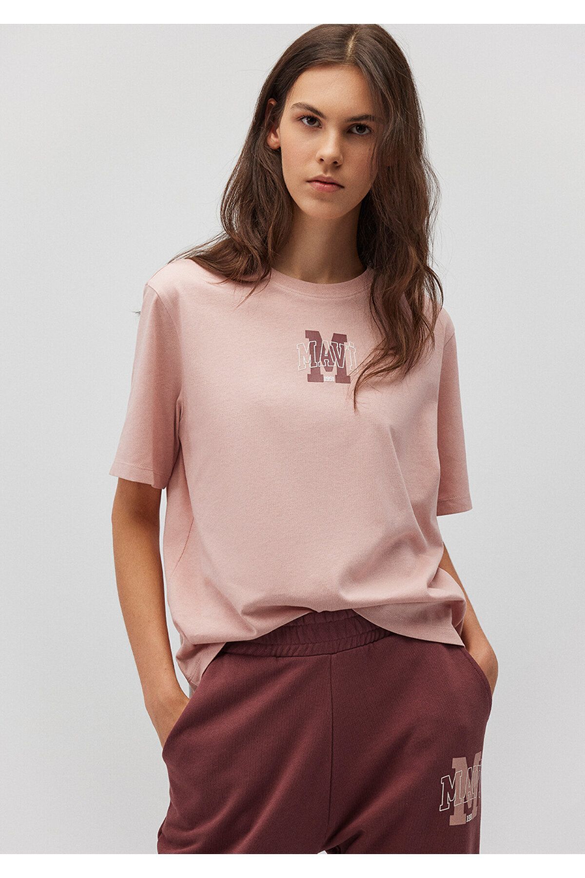 MAVİ KADIN MAVİ BASKILI TİŞÖRT Misty Rose 1612633-71164 PEMBE - XS