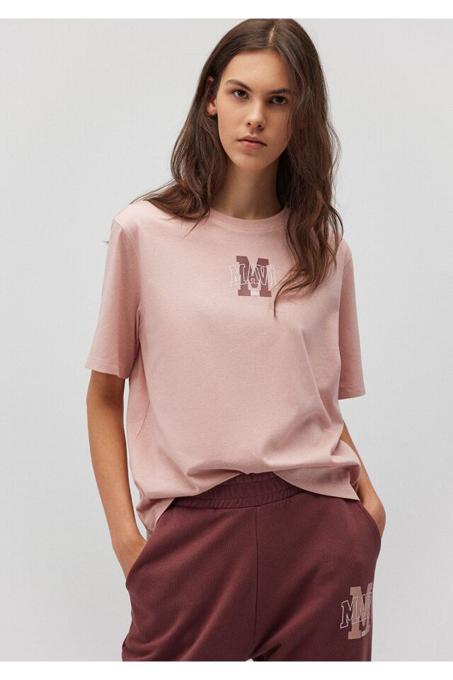 MAVİ KADIN MAVİ BASKILI TİŞÖRT Misty Rose 1612633-71164 PEMBE - XS