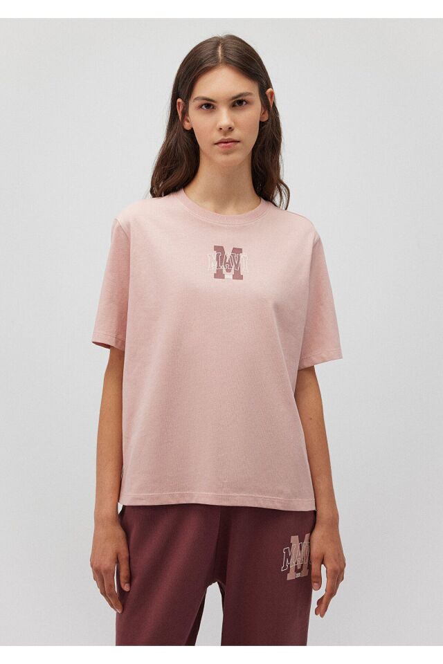 MAVİ KADIN MAVİ BASKILI TİŞÖRT Misty Rose 1612633-71164 PEMBE - XS