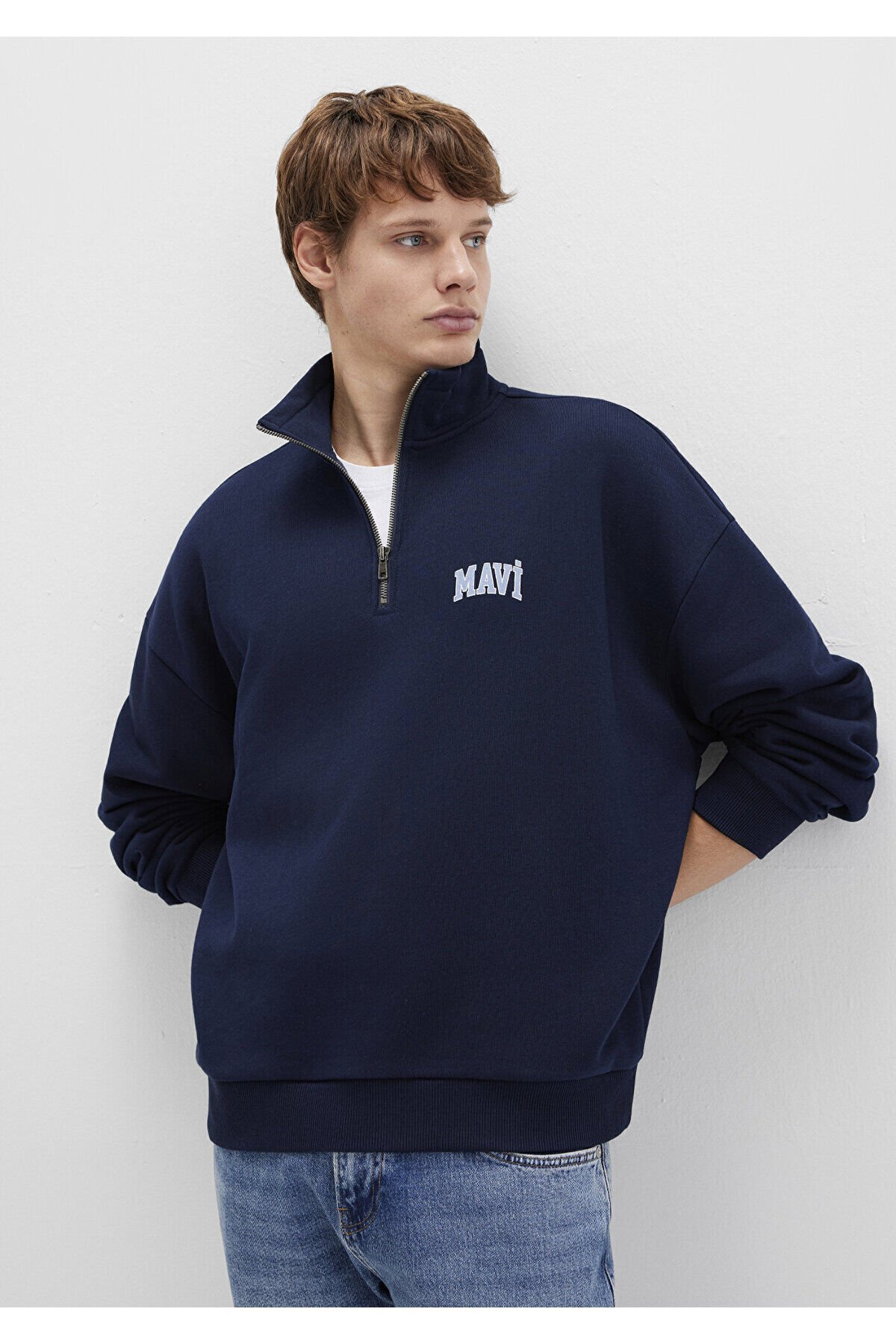 MAVİ ERKEK YARIM FERMUARLI SWEATSHIRT Derin Laciver 0S10208-70497