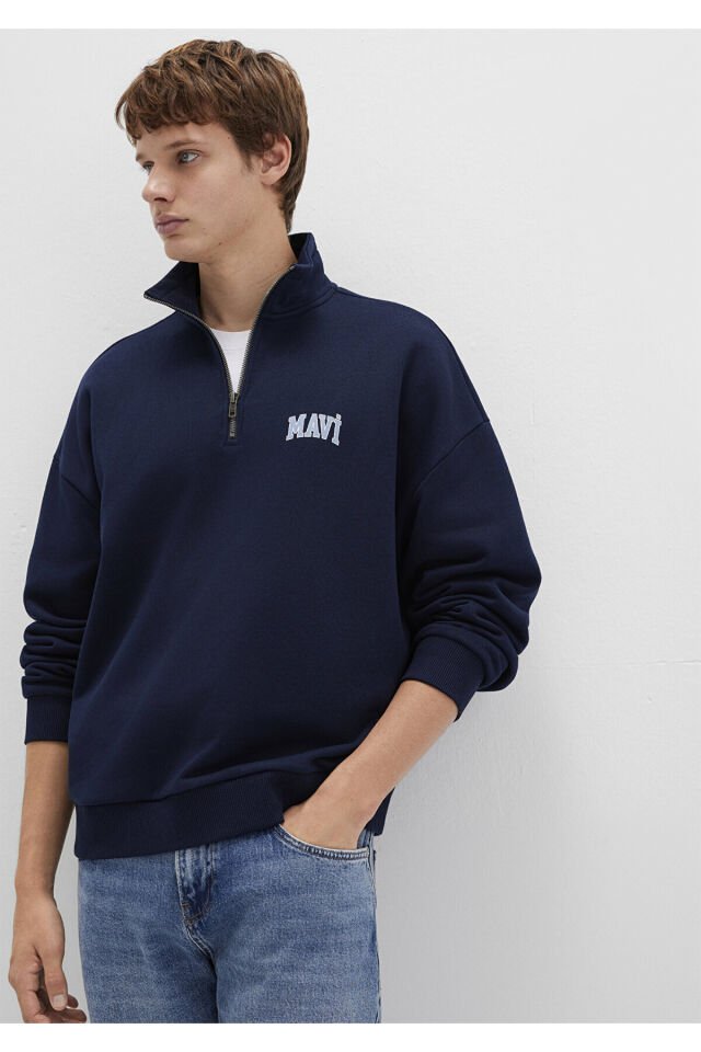 MAVİ ERKEK YARIM FERMUARLI SWEATSHIRT Derin Laciver 0S10208-70497