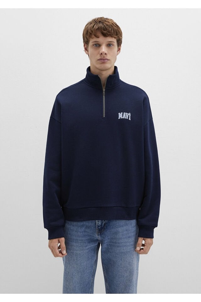 MAVİ ERKEK YARIM FERMUARLI SWEATSHIRT Derin Laciver 0S10208-70497