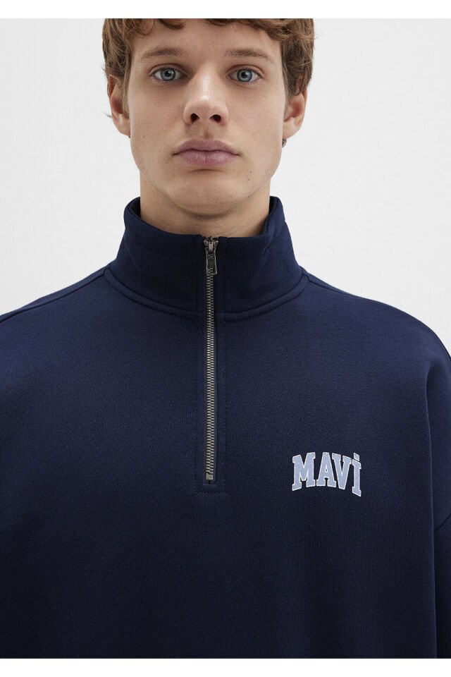 MAVİ ERKEK YARIM FERMUARLI SWEATSHIRT Derin Laciver 0S10208-70497