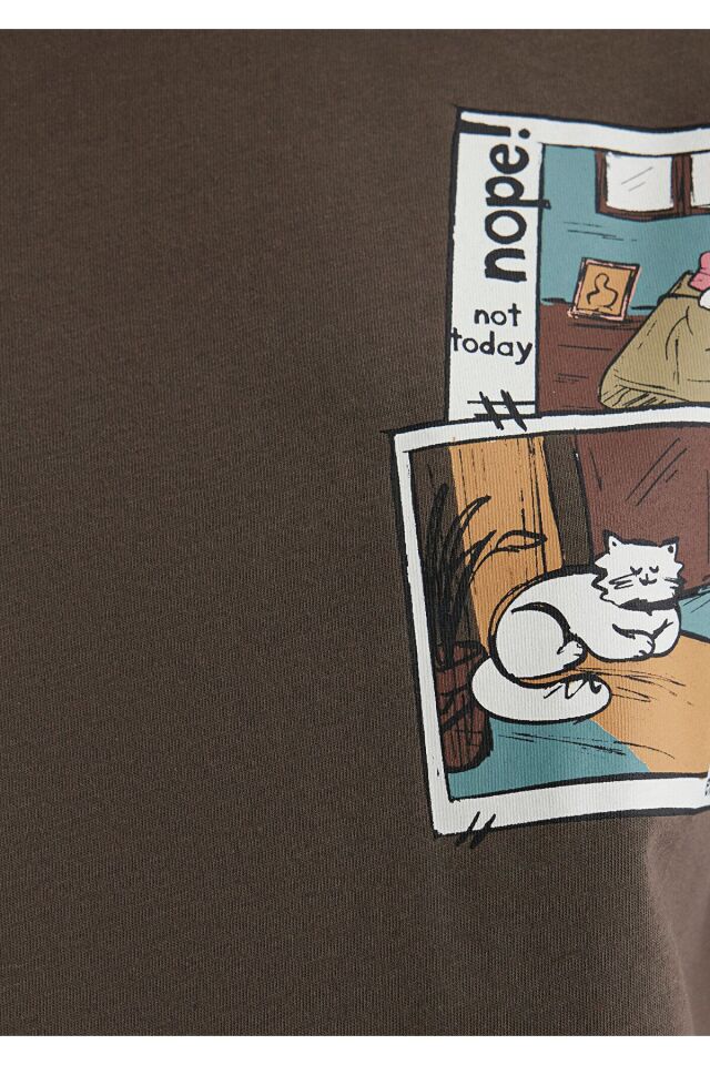MAVİ KADIN KEDİ BASKILI TİŞÖRT Toprak Kahve 1613200-81959