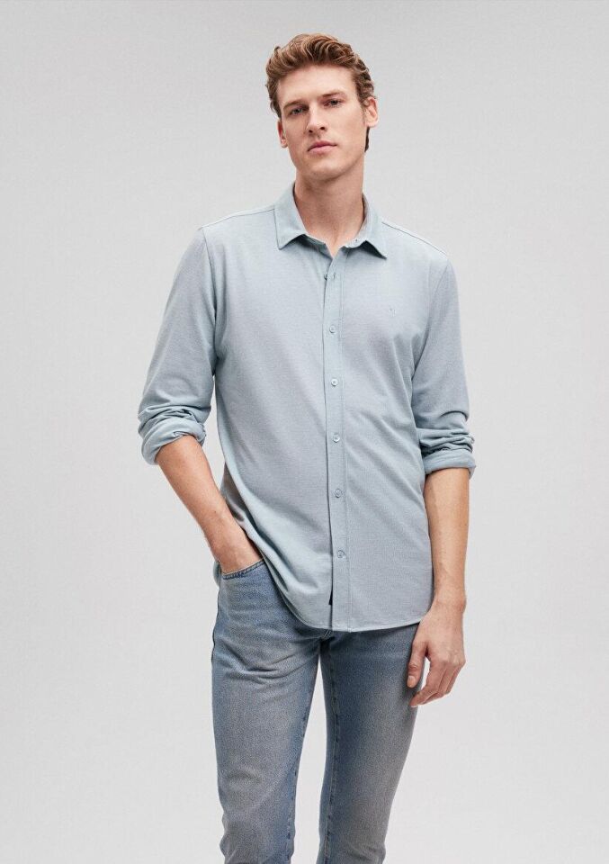 MAVİ ERKEK UZUN KOL GÖMLEK  Göl Yeşili 0210294-32344