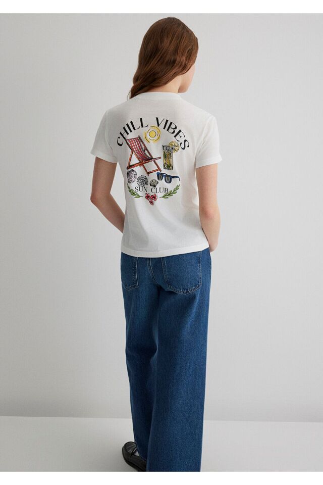 MAVİ KADIN PLAJ BASKILI TİŞÖRT Kırık Beyaz 1613191-70057