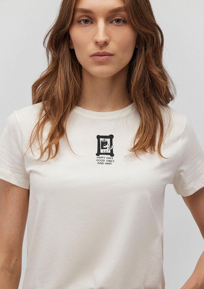 MAVİ KADIN KEDİ BASKILI TİŞÖRT Hindistan Cevizi 1612636-80194