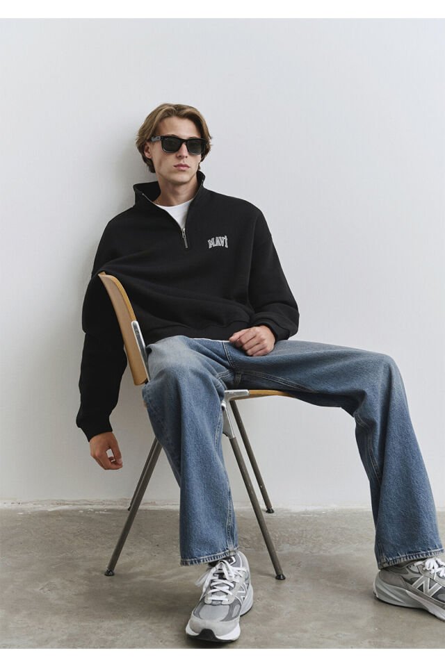 MAVİ ERKEK YARIM FERMUARLI SWEATSHIRT Siyah 0S10208-900