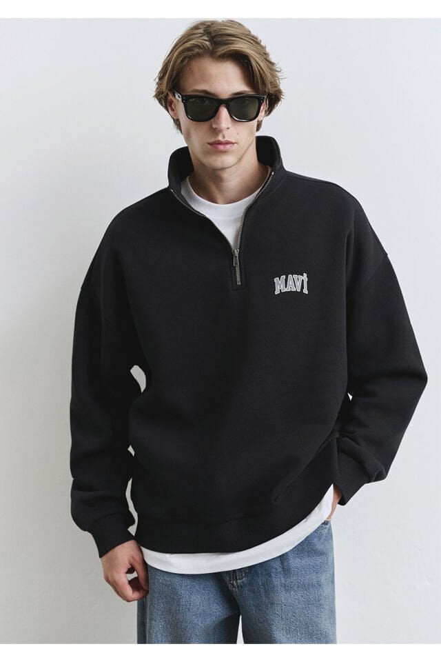 MAVİ ERKEK YARIM FERMUARLI SWEATSHIRT Siyah 0S10208-900