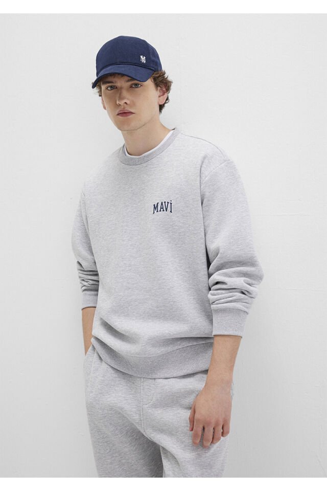 MAVİ ERKEK MAVİ BASKILI SWEATSHIRT Gri Melanj 0611716-80018