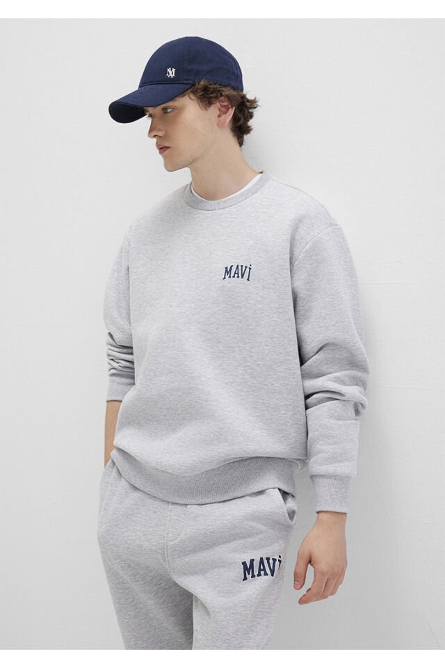 MAVİ ERKEK MAVİ BASKILI SWEATSHIRT Gri Melanj 0611716-80018