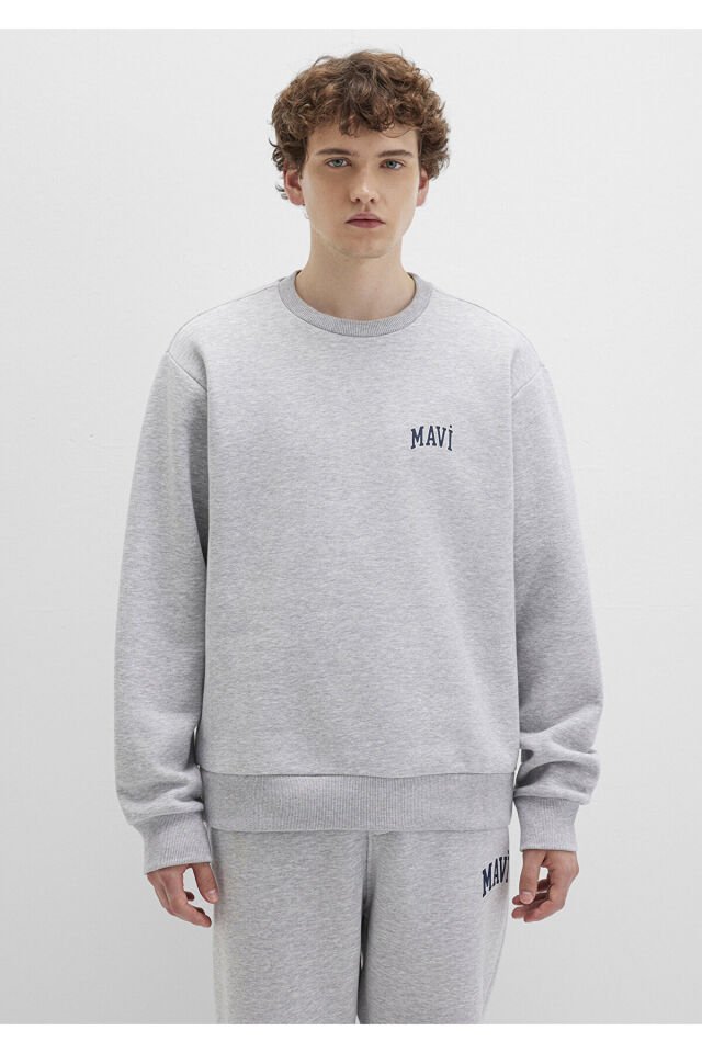 MAVİ ERKEK MAVİ BASKILI SWEATSHIRT Gri Melanj 0611716-80018