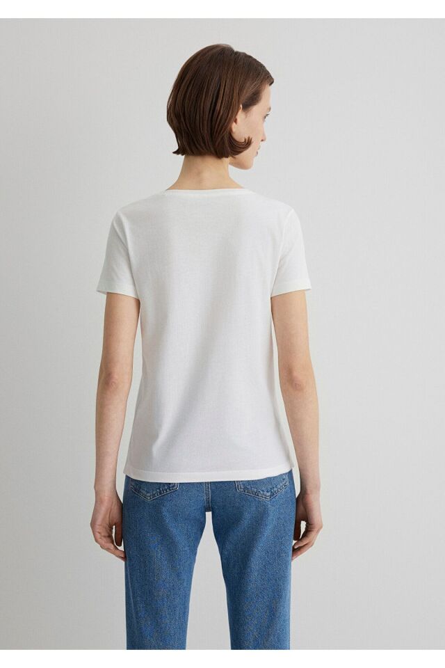 MAVİ KADIN BİSİKLET BASKILI TİŞÖRT Kırık Beyaz 1613162-70057