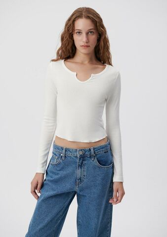 MAVİ KADIN KESİK YAKA DETAYLI CROP PENYE Kırık Beya 1612037-70057