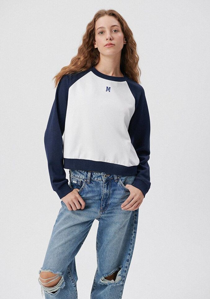 MAVİ KADIN M BASKILI BİSİKLET YAKA PENYE Kırık Beya 1612025-70057