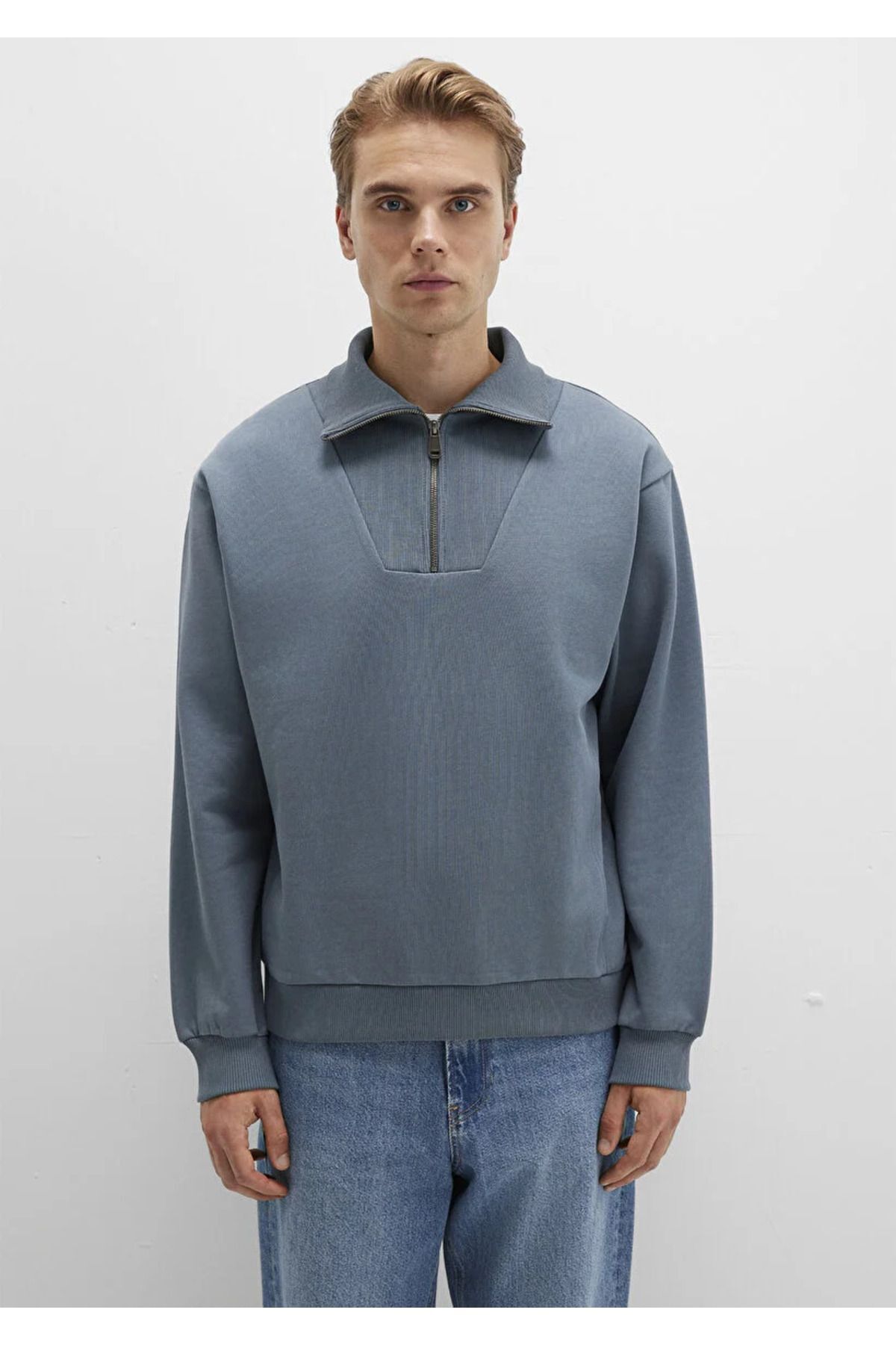 MAVİ ERKEK YARIM FERMUARLI SWEATSHIRT Fırtına Gri 0S10368-80889