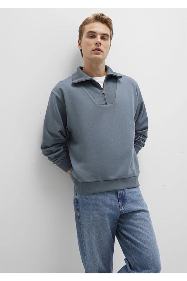 MAVİ ERKEK YARIM FERMUARLI SWEATSHIRT Fırtına Gri 0S10368-80889