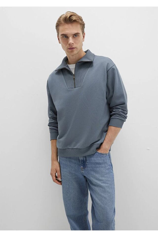 MAVİ ERKEK YARIM FERMUARLI SWEATSHIRT Fırtına Gri 0S10368-80889