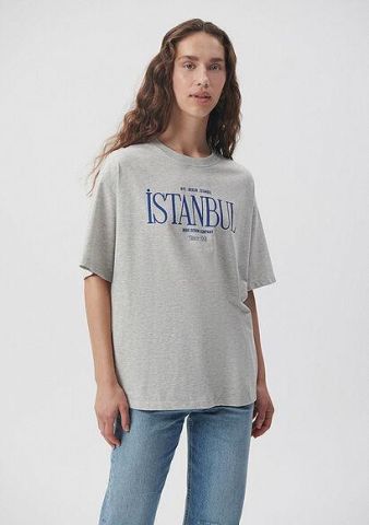 MAVİ KADIN İSTANBUL BASKILI TİŞÖRT Gri Melanj 1612003-82816