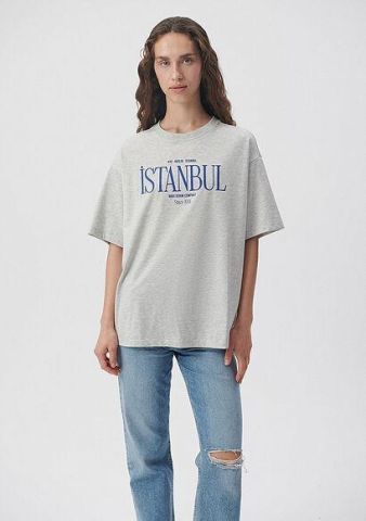 MAVİ KADIN İSTANBUL BASKILI TİŞÖRT Gri Melanj 1612003-82816