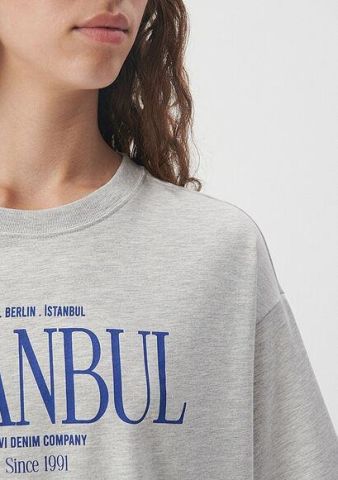 MAVİ KADIN İSTANBUL BASKILI TİŞÖRT Gri Melanj 1612003-82816