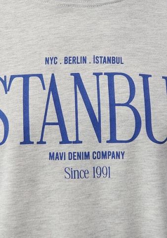 MAVİ KADIN İSTANBUL BASKILI TİŞÖRT Gri Melanj 1612003-82816