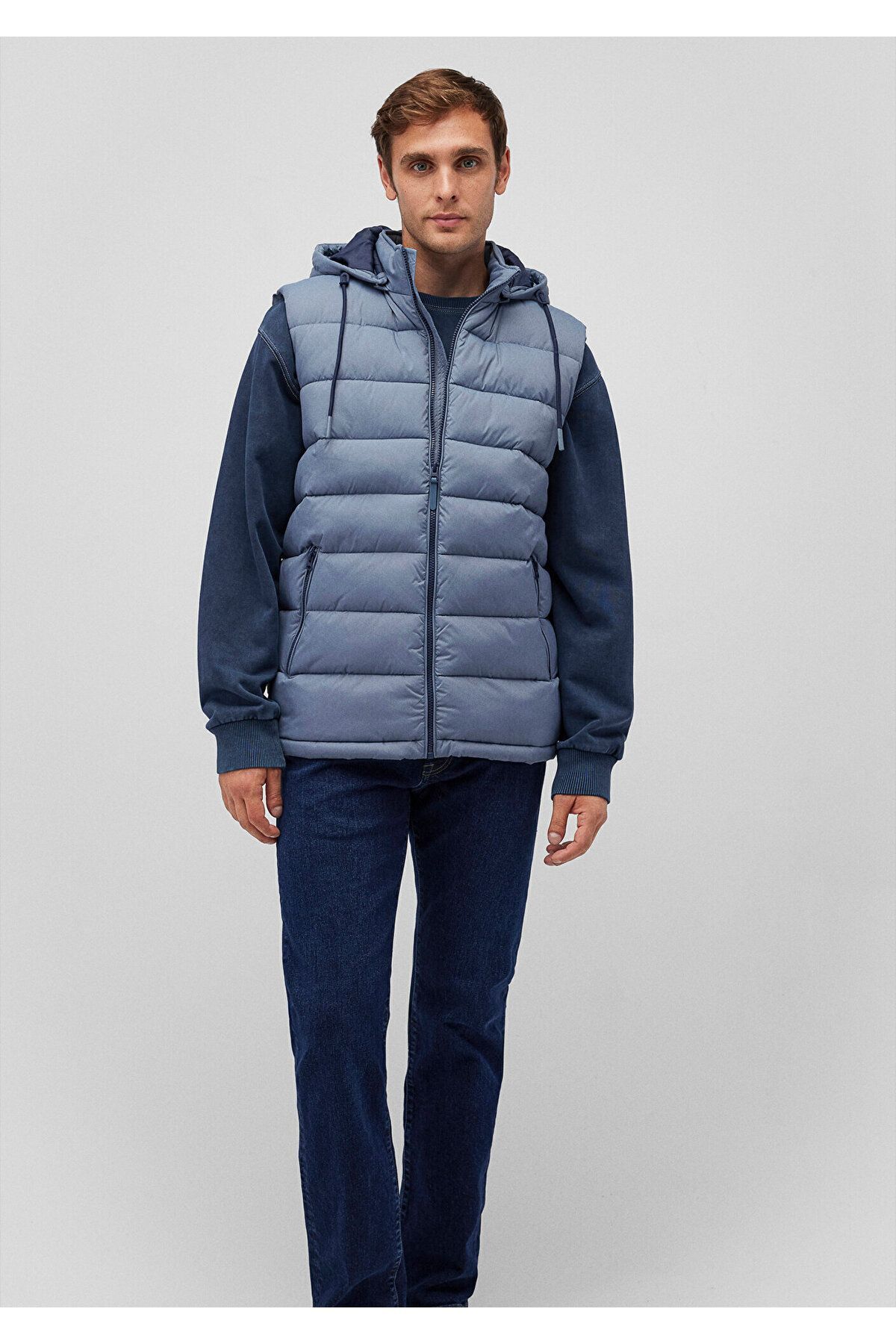MAVİ ERKEK KAPÜŞONLU YELEK Puslu Mavi 010442-70782