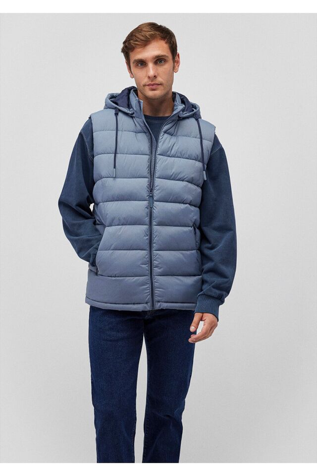 MAVİ ERKEK KAPÜŞONLU YELEK Puslu Mavi 010442-70782
