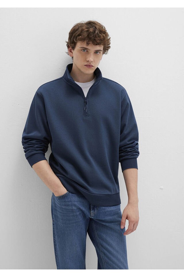 MAVİ ERKEK YARIM FERMUARLI SWEATSHIRT Gece Lacivert 0S10278-70490