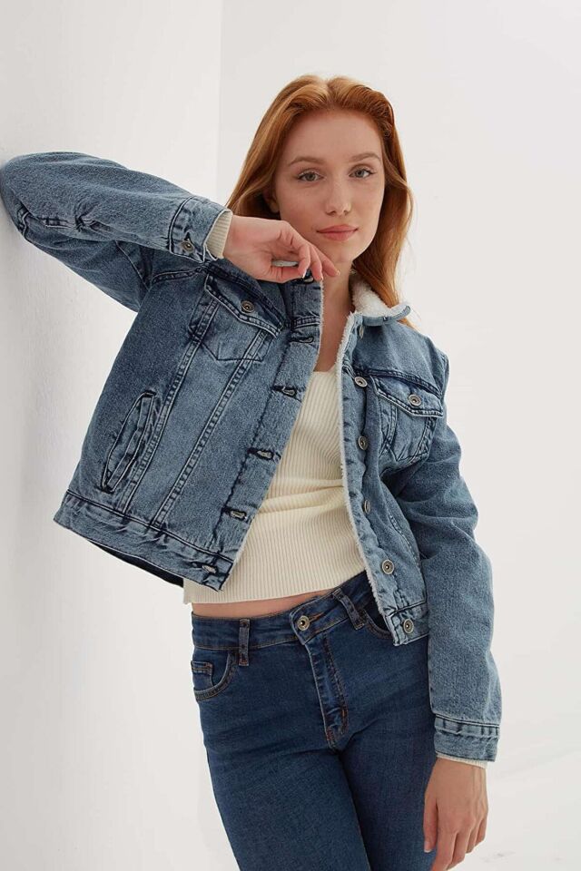 FASHION FRIENDS KADIN İÇİ KÜRKLÜ DENİM CEKET 23K0266K1